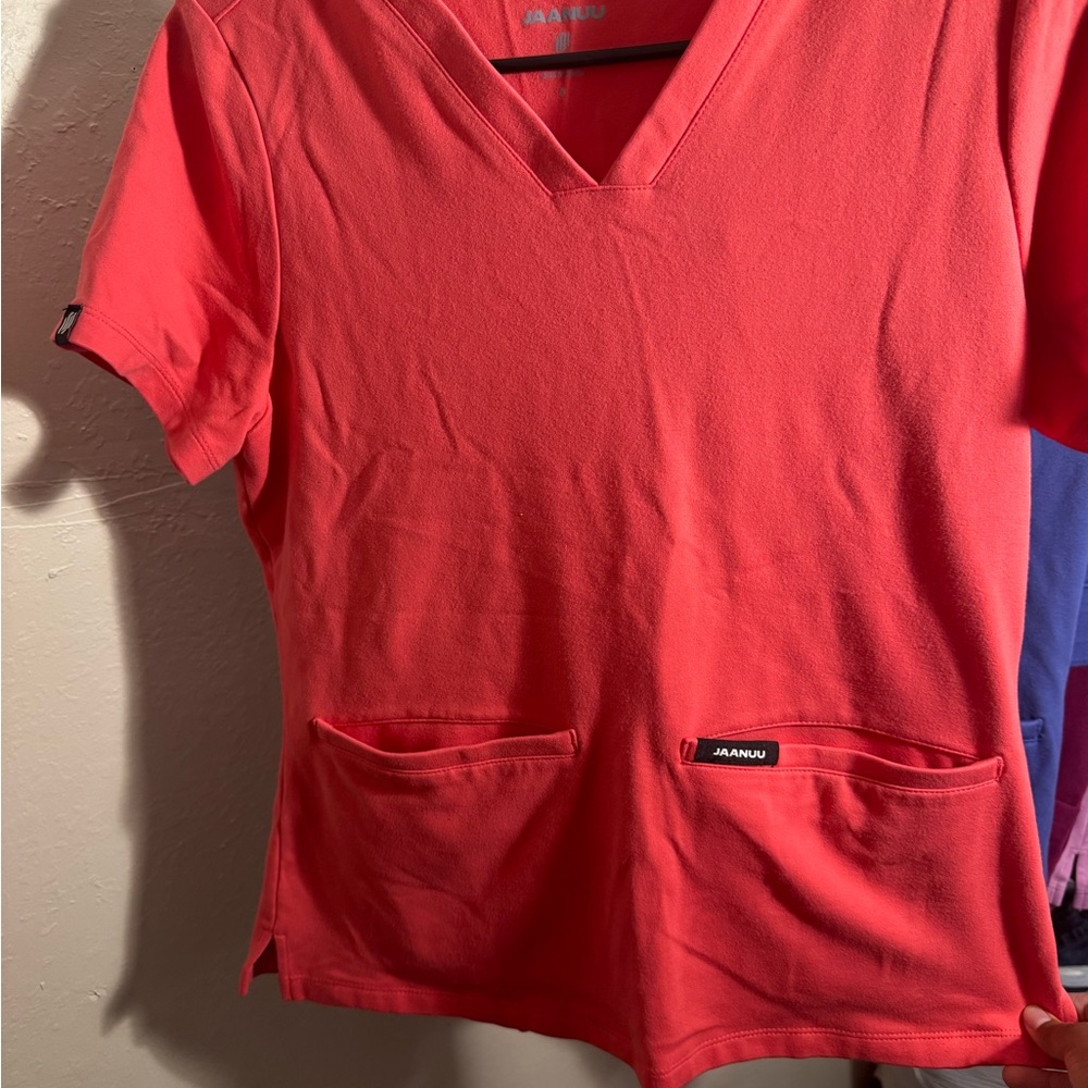 Jaanuu Coral V-Neck Scrub Top and bottoms
